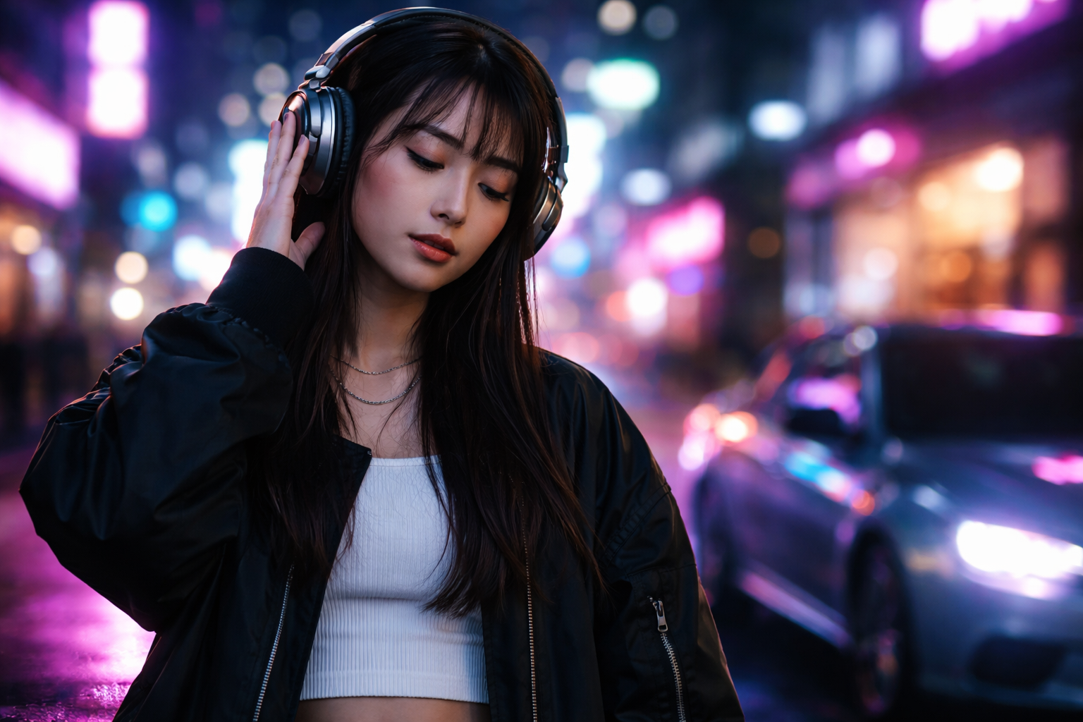 音楽を聴く女性
