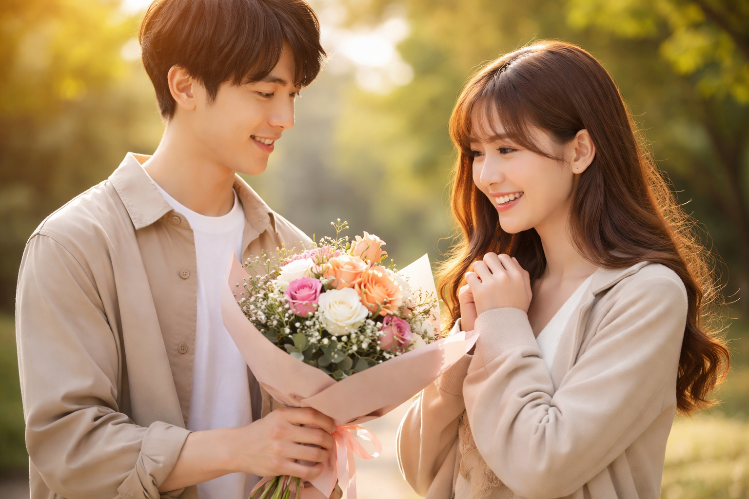 デートで花束を渡す