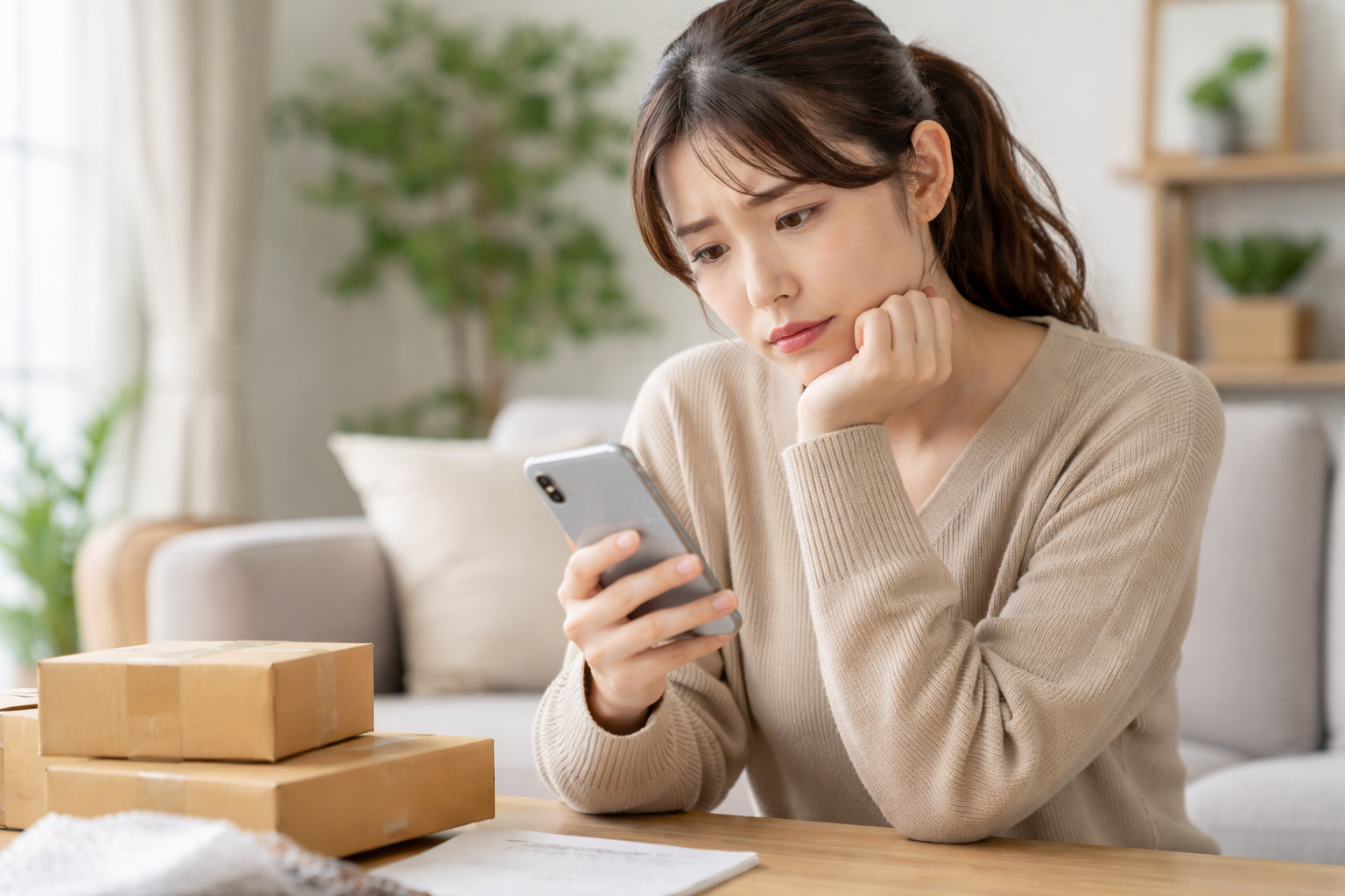 スマホで悩む女性