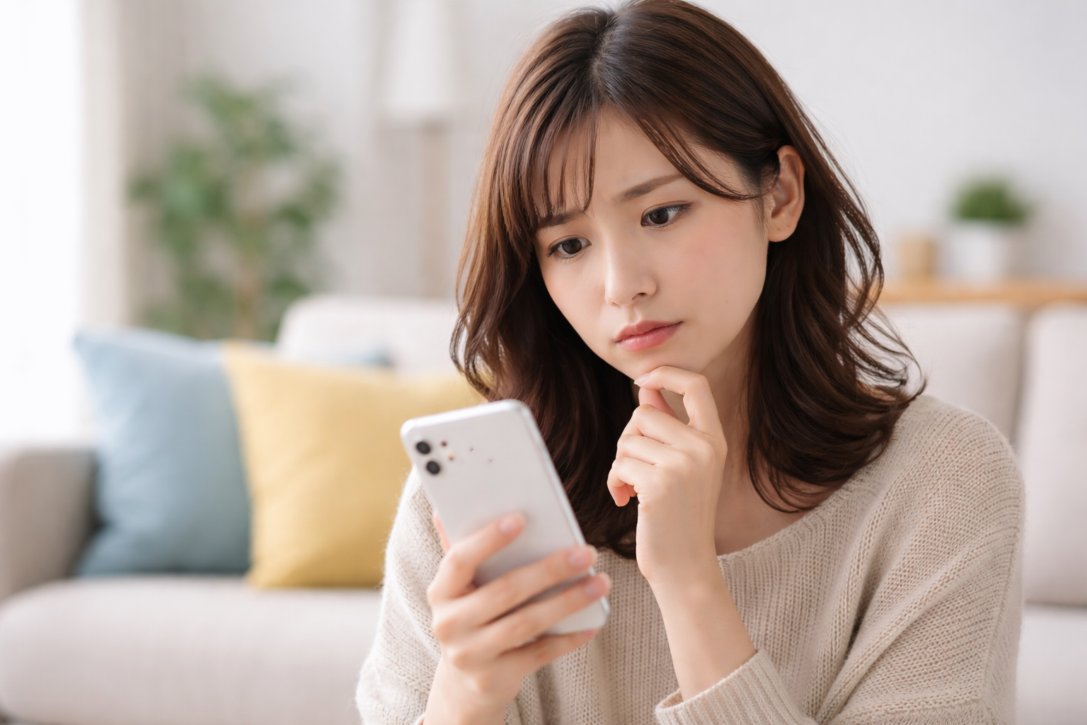 スマホで疑問を持つ女性