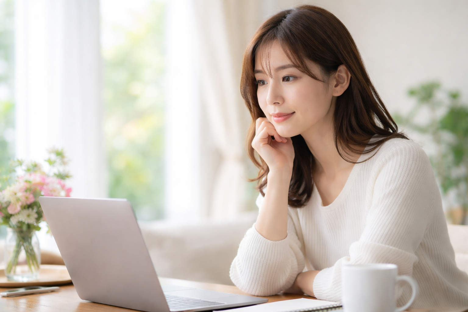 パソコンを見る女性