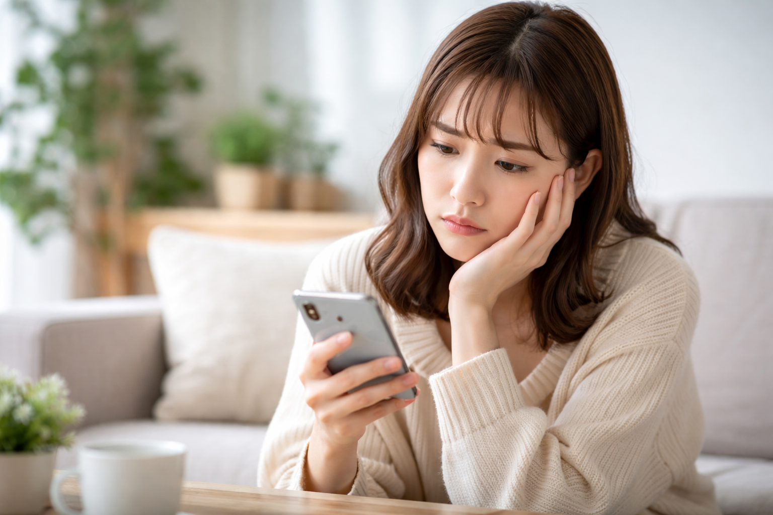 スマホを眺める女性