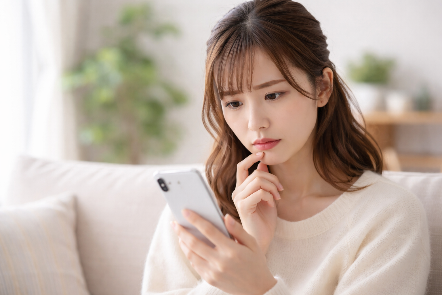 スマホで悩む女性