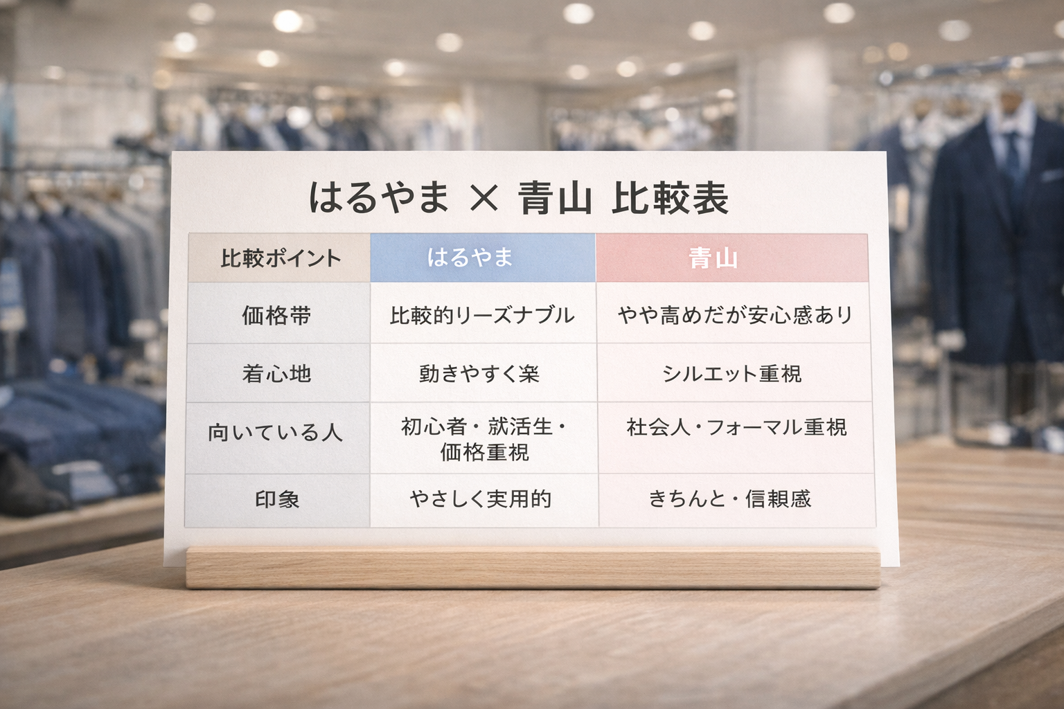 はるやまと青山どっちがいい?