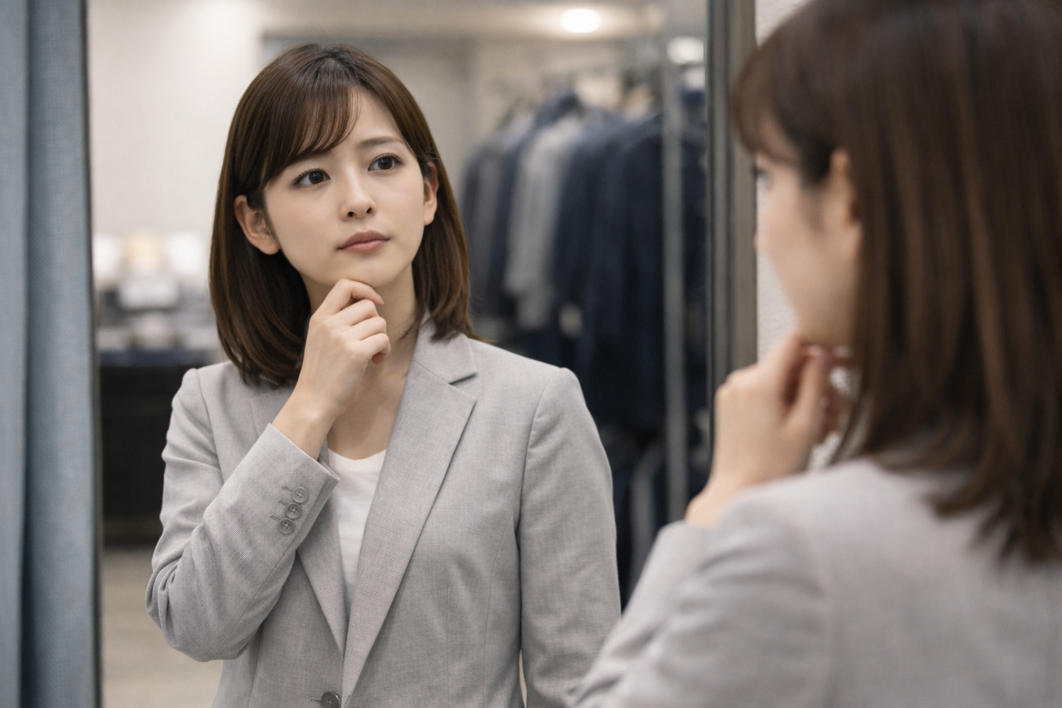 スーツを選ぶ女性